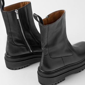 Low heeled leather ankle boots with lug soles ZARA